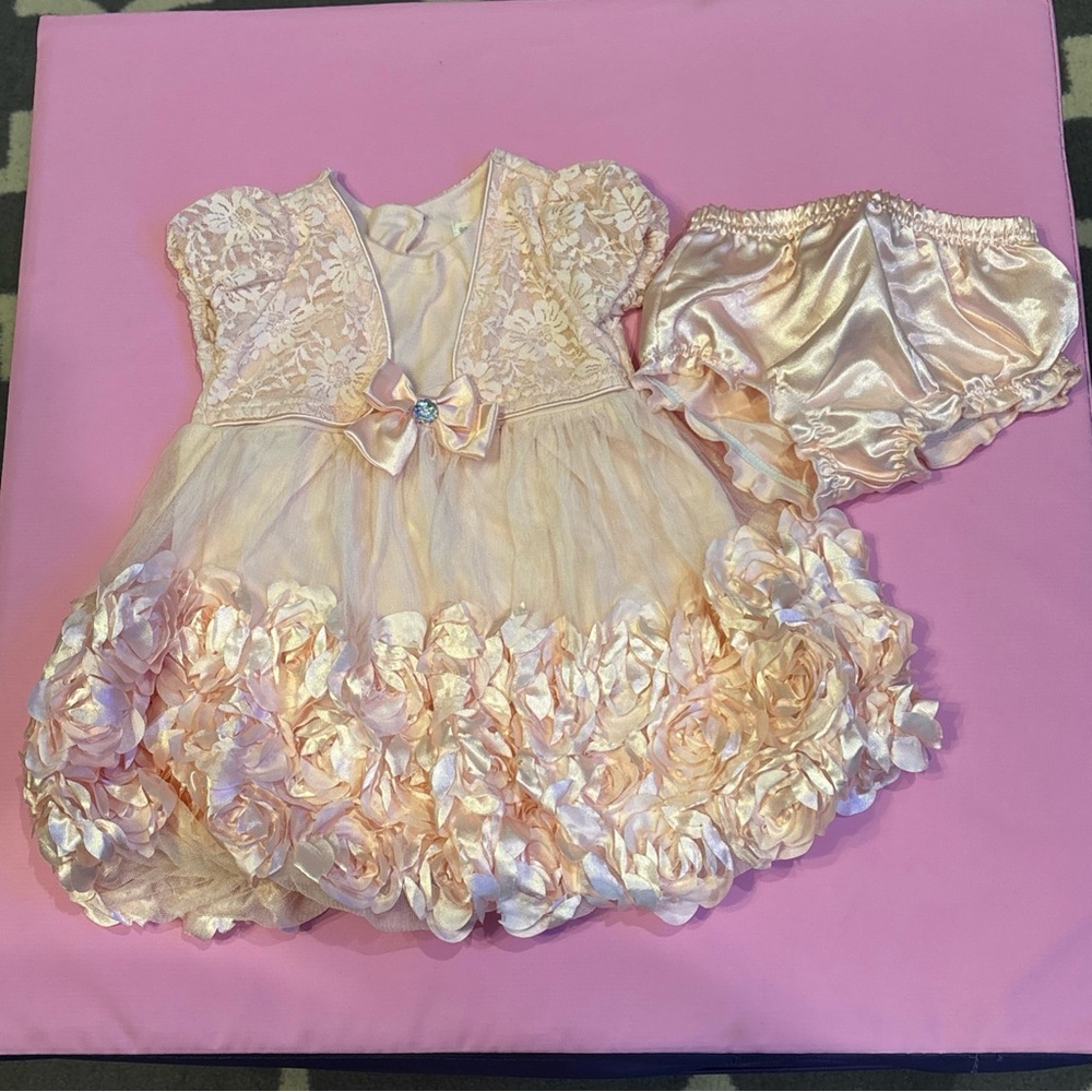 Nannette Baby Formal Rose Pink Dress With Bloomers Size 18 Months Months